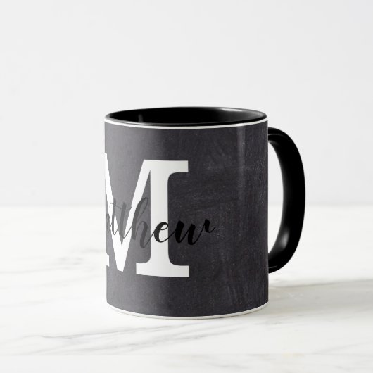 Mug Monogramme noir et blanc Nom personnalisé (Devant droit)