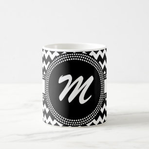 Mug Monogramme noir et blanc ultra chic de Chevron de