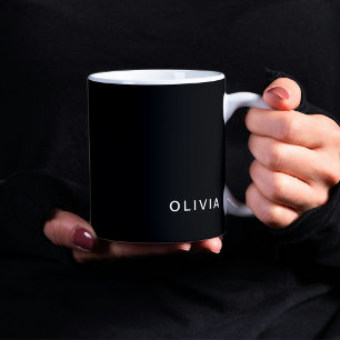 Mug Monogramme noir et nom personnalisé   Élégant
