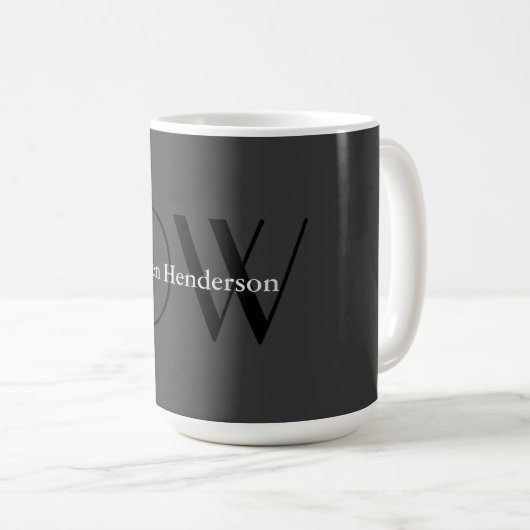 Mug Monogramme noir gris élégant (Devant droit)