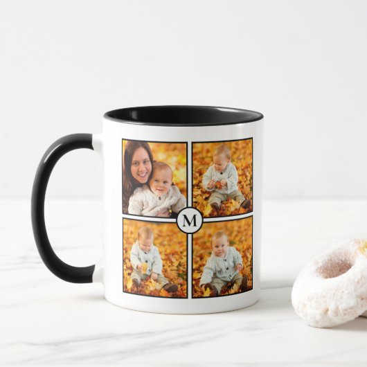 Mug Monogramme noir moderne 4 photos (Avec donut)