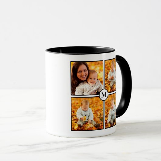 Mug Monogramme noir moderne 4 photos (Devant droit)