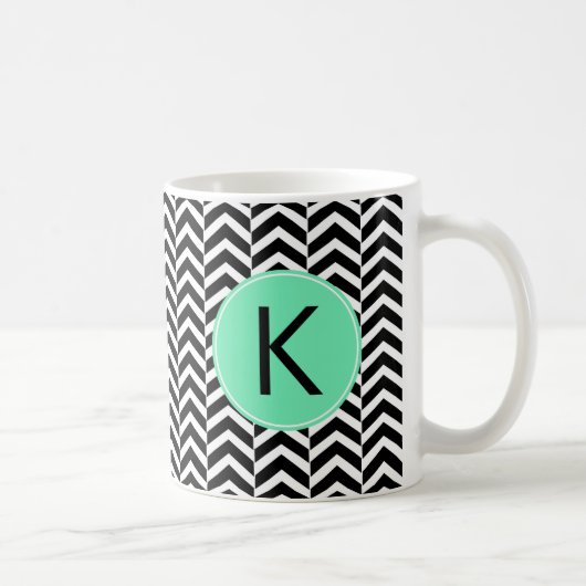 Mug Monogramme Noir, Mousse de mer blanche Motif Chevr (Droite)