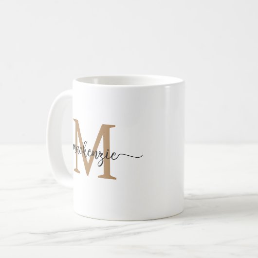 Mug Monogramme noir or Nom du script Personnalisé élég (Devant gauche)