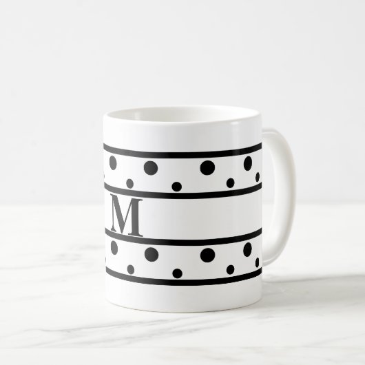 Mug Monogramme noir Pois blanc (Devant droit)