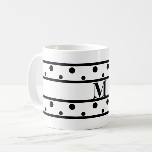 Mug Monogramme noir Pois blanc (Devant gauche)