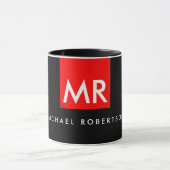 Mug Monogramme noir rouge bande élégante (Centre)