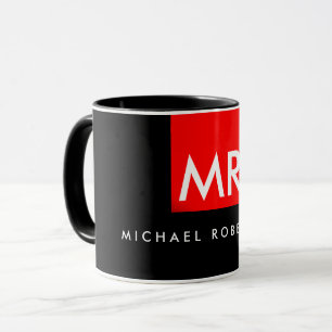 Mug Monogramme noir rouge bande élégante
