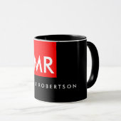 Mug Monogramme noir rouge bande élégante (Devant droit)