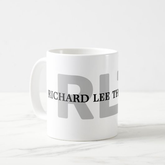 Mug monogramme noir simple (nom+initiales) clair (Devant gauche)