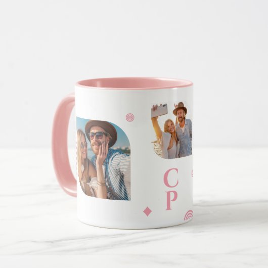 Mug Monogramme Nom 3 Photo Collage Café moderne tendan (Devant gauche)