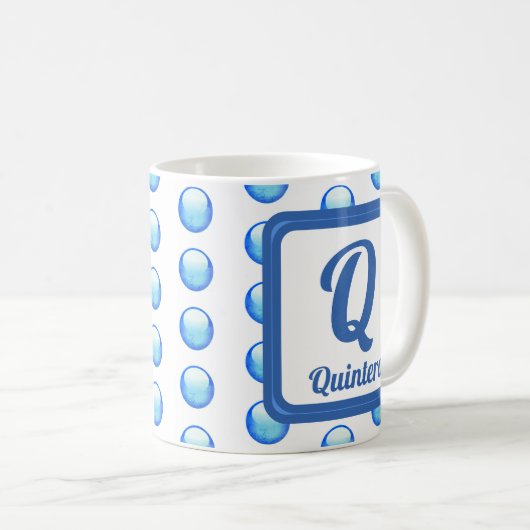 Mug Monogramme Nom Bright Blue Polka Point initial (Devant droit)