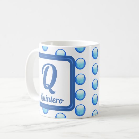 Mug Monogramme Nom Bright Blue Polka Point initial (Devant gauche)