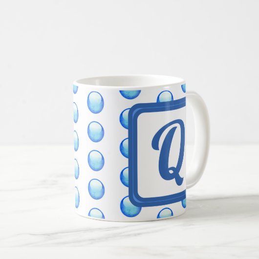 Mug Monogramme Nom Bright Blue Polka Point initial (Devant droit)