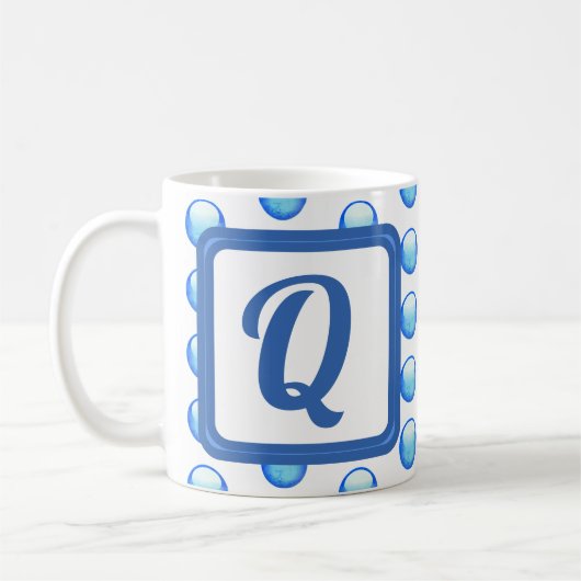 Mug Monogramme Nom Bright Blue Polka Point initial (Gauche)
