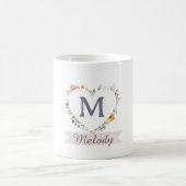 Mug Monogramme/Nom du coeur floral personnalisé (Centre)