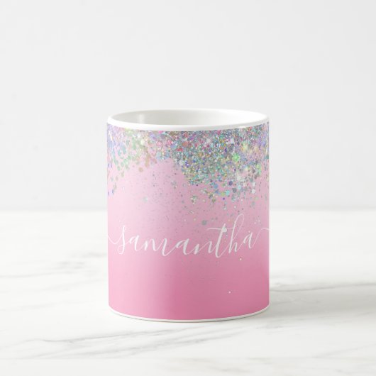 Mug Monogramme Nom du script Parties scintillant rose  (Centre)