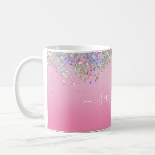 Mug Monogramme Nom du script Parties scintillant rose  (Gauche)