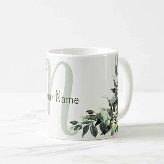 Mug Monogramme Nom Floral de feuillage Eucalyptus Feui (Devant droit)