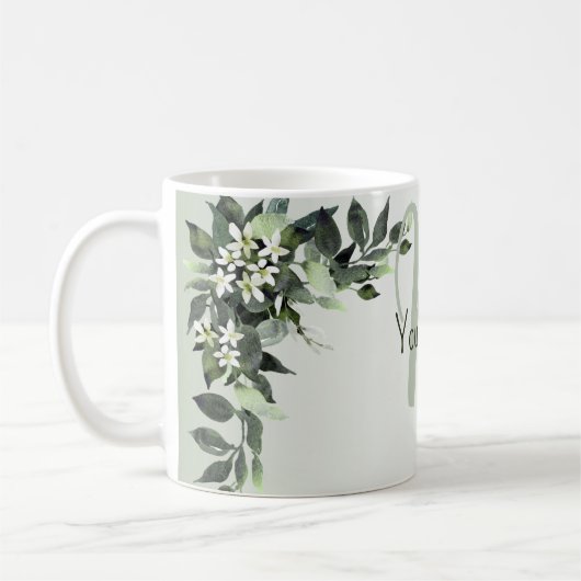 Mug Monogramme Nom Floral de feuillage Eucalyptus Feui (Gauche)