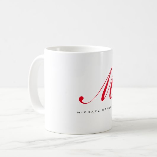 Mug Monogramme Nom initial Blanc Rouge Unique Minimali (Devant gauche)