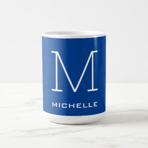 Mug Monogramme Nom initial Bleu profond Unique Minimal