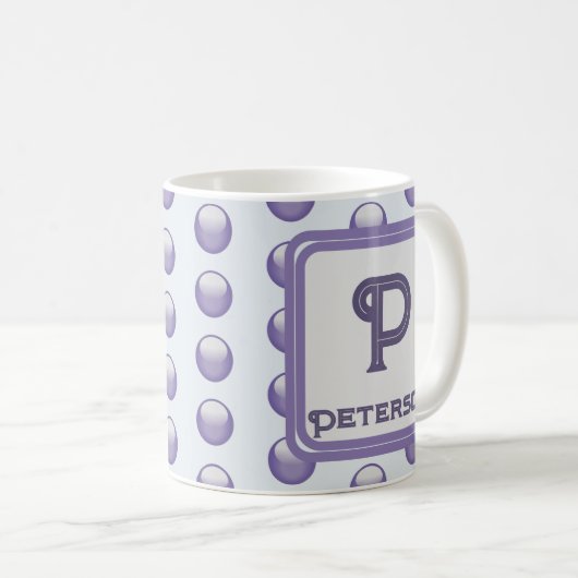 Mug Monogramme Nom Initial Blue Grey Polka Point (Devant droit)