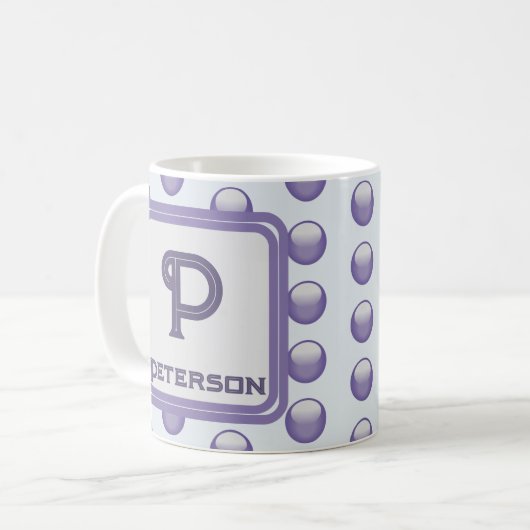 Mug Monogramme Nom Initial Blue Grey Polka Point (Devant gauche)