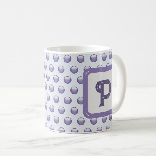Mug Monogramme Nom initial Polka gris bleu (Devant droit)