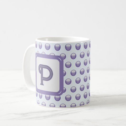 Mug Monogramme Nom initial Polka gris bleu (Devant gauche)