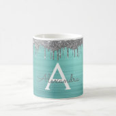 Mug Monogramme Nom Métal Brossé Paillettes Sarcelle Ar (Centre)