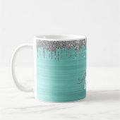 Mug Monogramme Nom Métal Brossé Paillettes Sarcelle Ar (Gauche)
