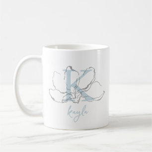 Mug Monogramme & Nom Minimaliste Moderne Fleur Esquiss
