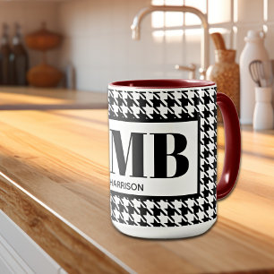 Mug Monogramme-Nom Noir & Blanc Casseaux 15oz Combo