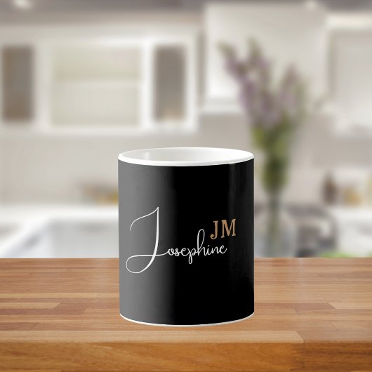 Mug Monogramme nom noir or moderne