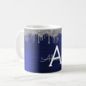 Mug Monogramme Nom Pailleté Bleu Marine Argenté (Devant gauche)
