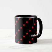 Mug Monogramme Nom personnalisé Coeurs rouges mignons  (Devant droit)