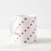 Mug Monogramme Nom Personnalisé Cute Red Doodle Hearts (Devant gauche)