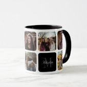 Mug Monogramme Nom Photo noire Collage (Devant droit)