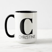 Mug Monogramme Nom Simple Élégant Noir & Blanc (Gauche)