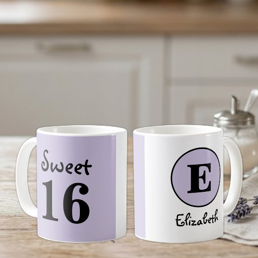 Mug Monogramme nom Sweet 16 violet