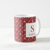Mug Monogramme Nom Tourbillon Flocon de Neige Rouge (Devant droit)