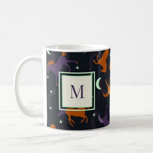 Mug Monogramme Nuit d'automne Halloween Horse Motif (Gauche)