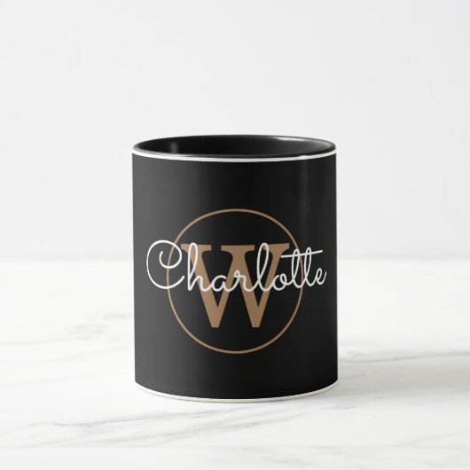 Mug Monogramme or de script moderne noir (Centre)