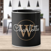 Mug Monogramme or de script moderne noir