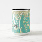 Mug Monogramme or Floral sur Parties scintillant Turqu (Centre)