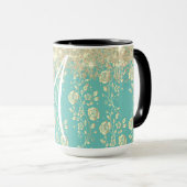 Mug Monogramme or Floral sur Parties scintillant Turqu (Devant droit)