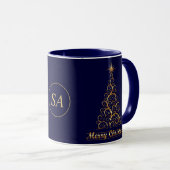 Mug Monogramme Or Joyeux Noël Arbre étoile (Devant droit)