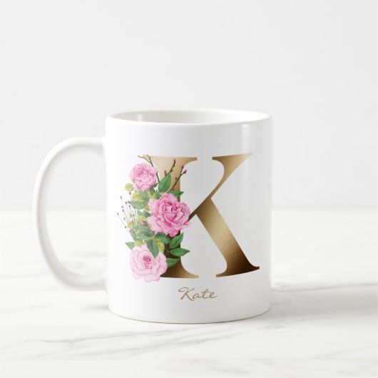 Mug Monogramme or K | Roses roses roses florales (Gauche)