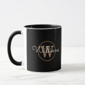 Mug Monogramme or Nom du script Elegant Noir (Gauche)
